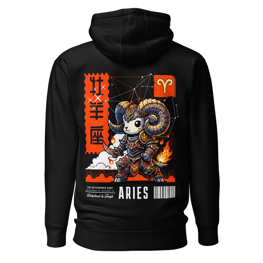 zwart limited hoodie sterrenbeeld Ram achterkant | black limited hoodie zodiac aries back | ImPerfect wear