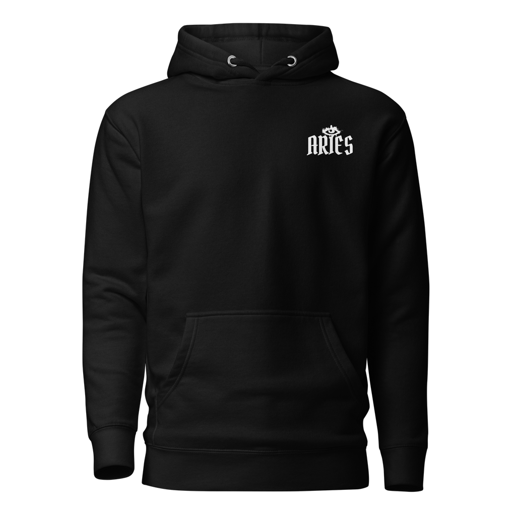 zwart limited hoodie sterrenbeeld Ram voorkant | black limited hoodie zodiac aries front | ImPerfect wear