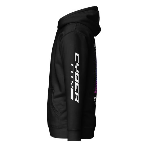 zwarte hoodie Cyber City linkerzijaanzicht | black hoodie Cyber City left side view | ImPerfect wear