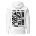 witte hoodie Street racer achterkant | white hoodie Street racer back | ImPerfect wear