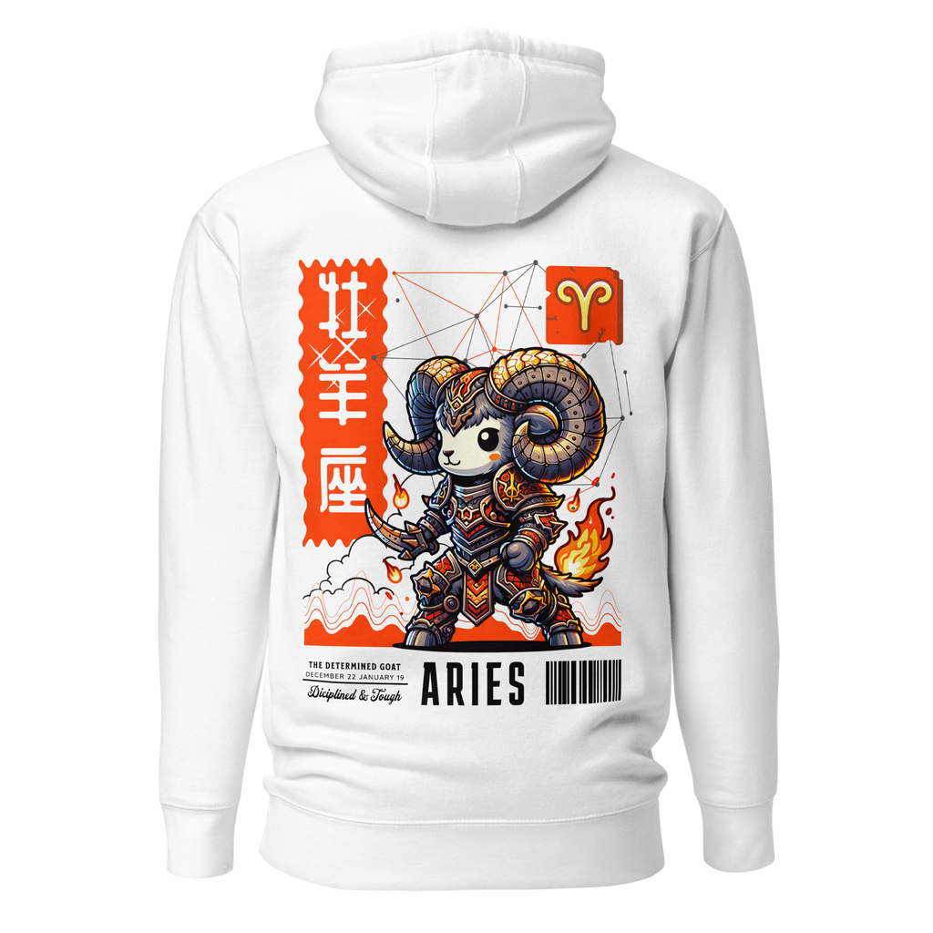 witte limited hoodie sterrenbeeld Ram achterkant | white limited hoodie zodiac aries back | ImPerfect wear