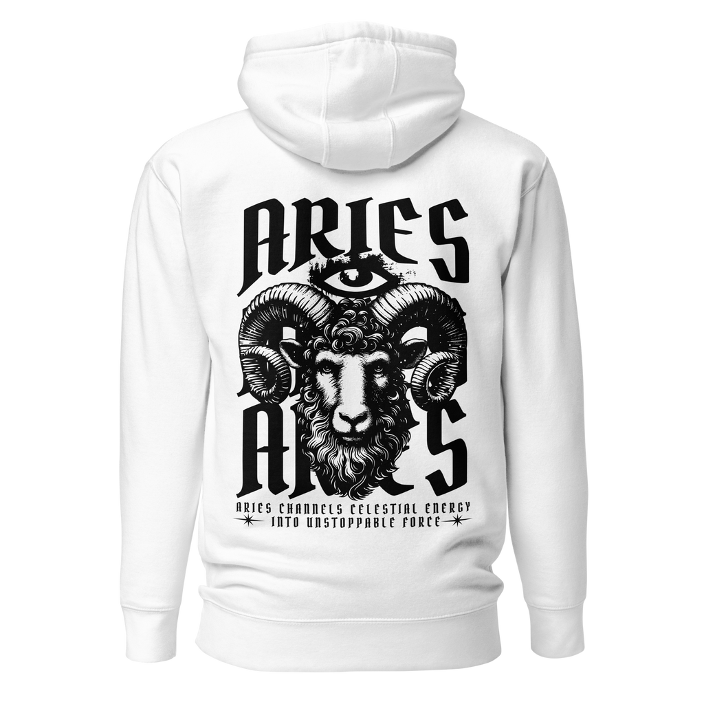 witte limited hoodie sterrenbeeld Ram achterkant | white limited hoodie zodiac aries back | ImPerfect wear