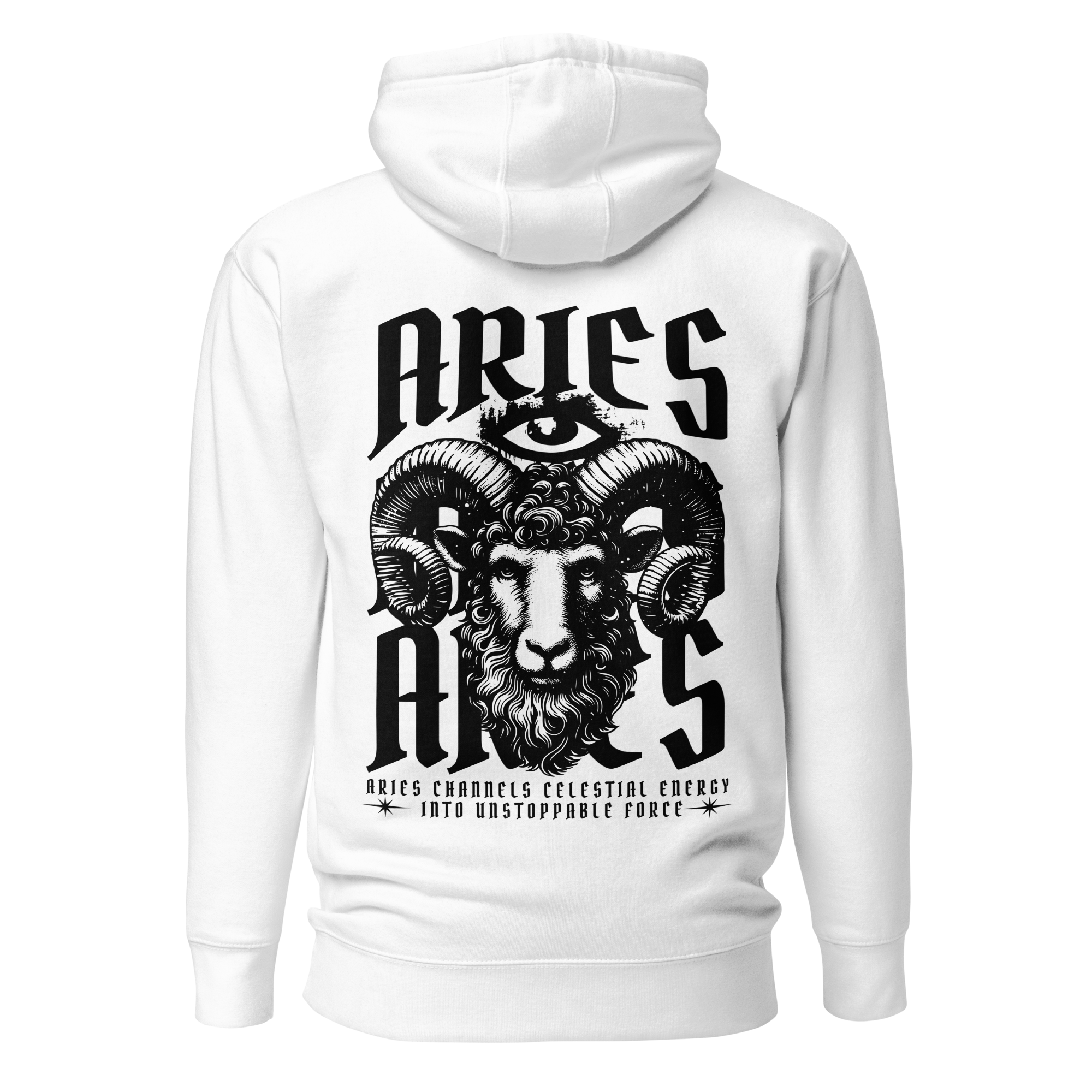 witte limited hoodie sterrenbeeld Ram achterkant | white limited hoodie zodiac aries back | ImPerfect wear