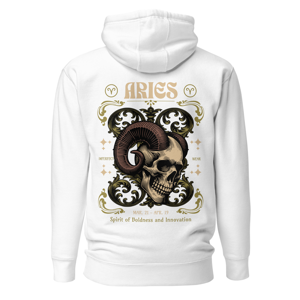 witte limited hoodie sterrenbeeld Ram achterkant | white limited hoodie zodiac aries back | ImPerfect wear