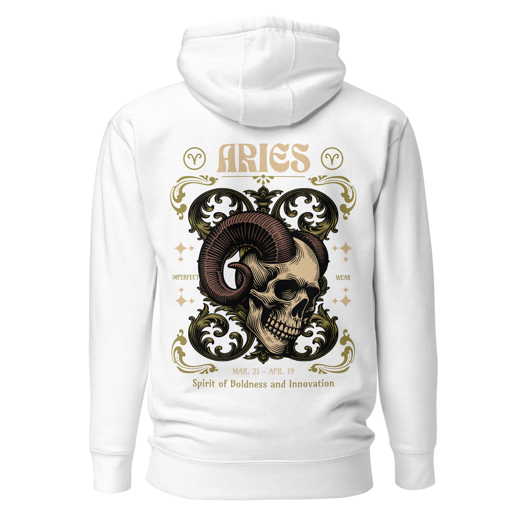 witte limited hoodie sterrenbeeld Ram achterkant | white limited hoodie zodiac aries back | ImPerfect wear