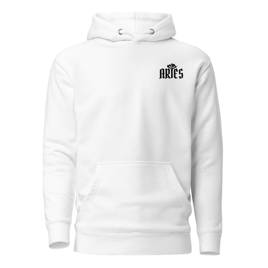 witte limited hoodie sterrenbeeld Ram voorkant | white limited hoodie zodiac aries front | ImPerfect wear