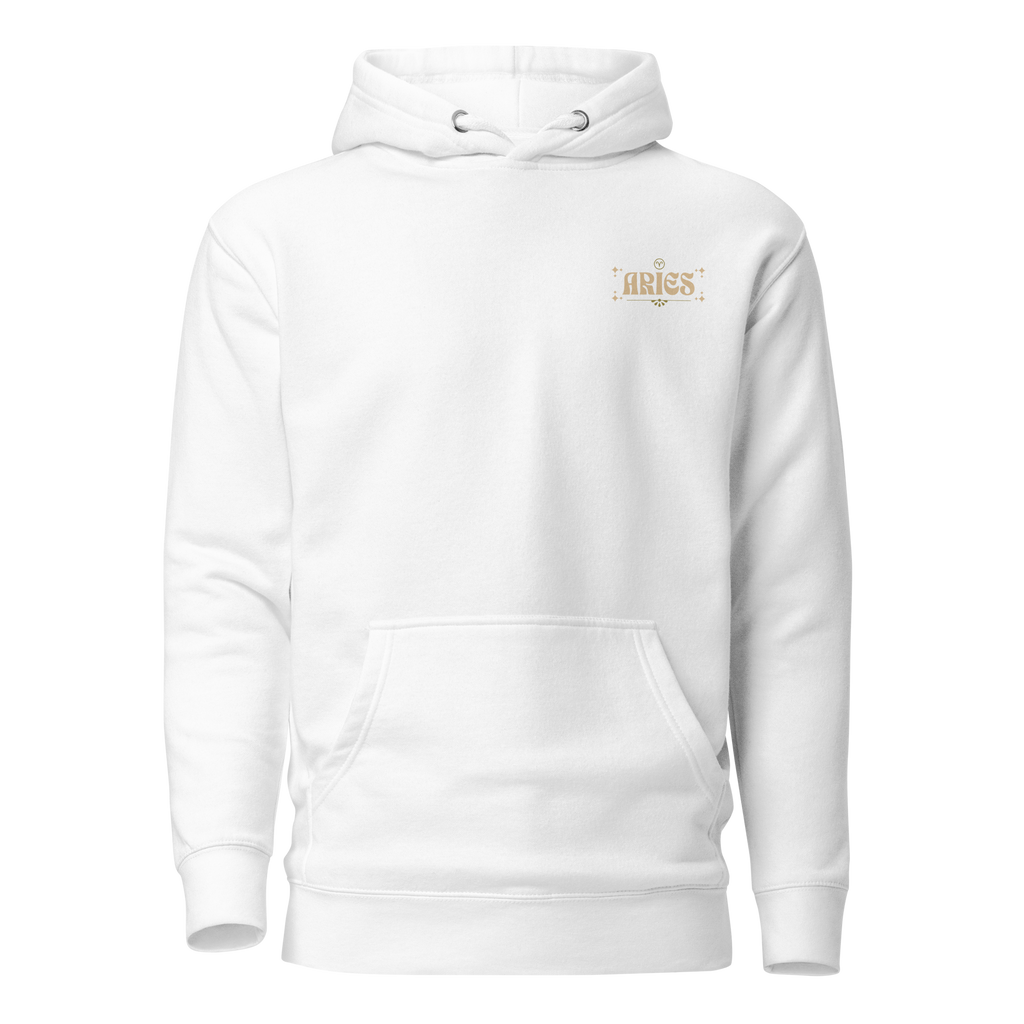 witte limited hoodie sterrenbeeld Ram voorkant | white limited hoodie zodiac aries front | ImPerfect wear