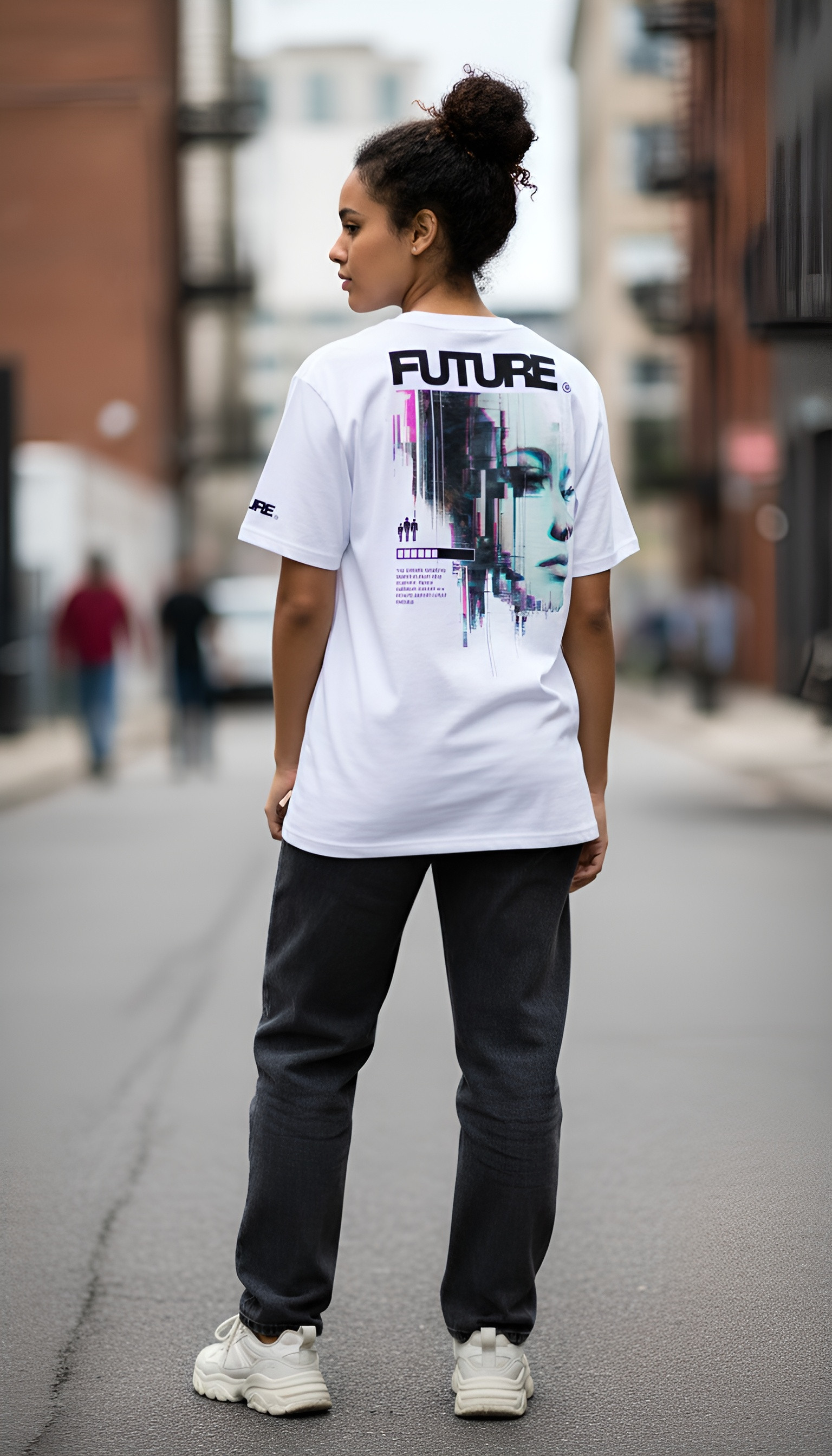witte T-shirt van biologisch katoen Future op model achterkant en linkerzijde | white organic cotton T-shirt Future on model back and left side | ImPerfect wear