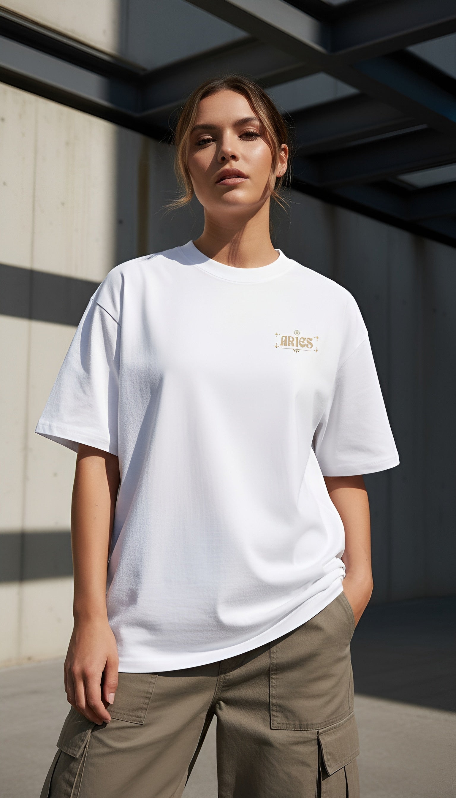 witte limited oversized eco cotton t-shirt sterrenbeeld Ram voorkant | white limited oversized eco cotton t-shirt zodiac aries front | ImPerfect wear