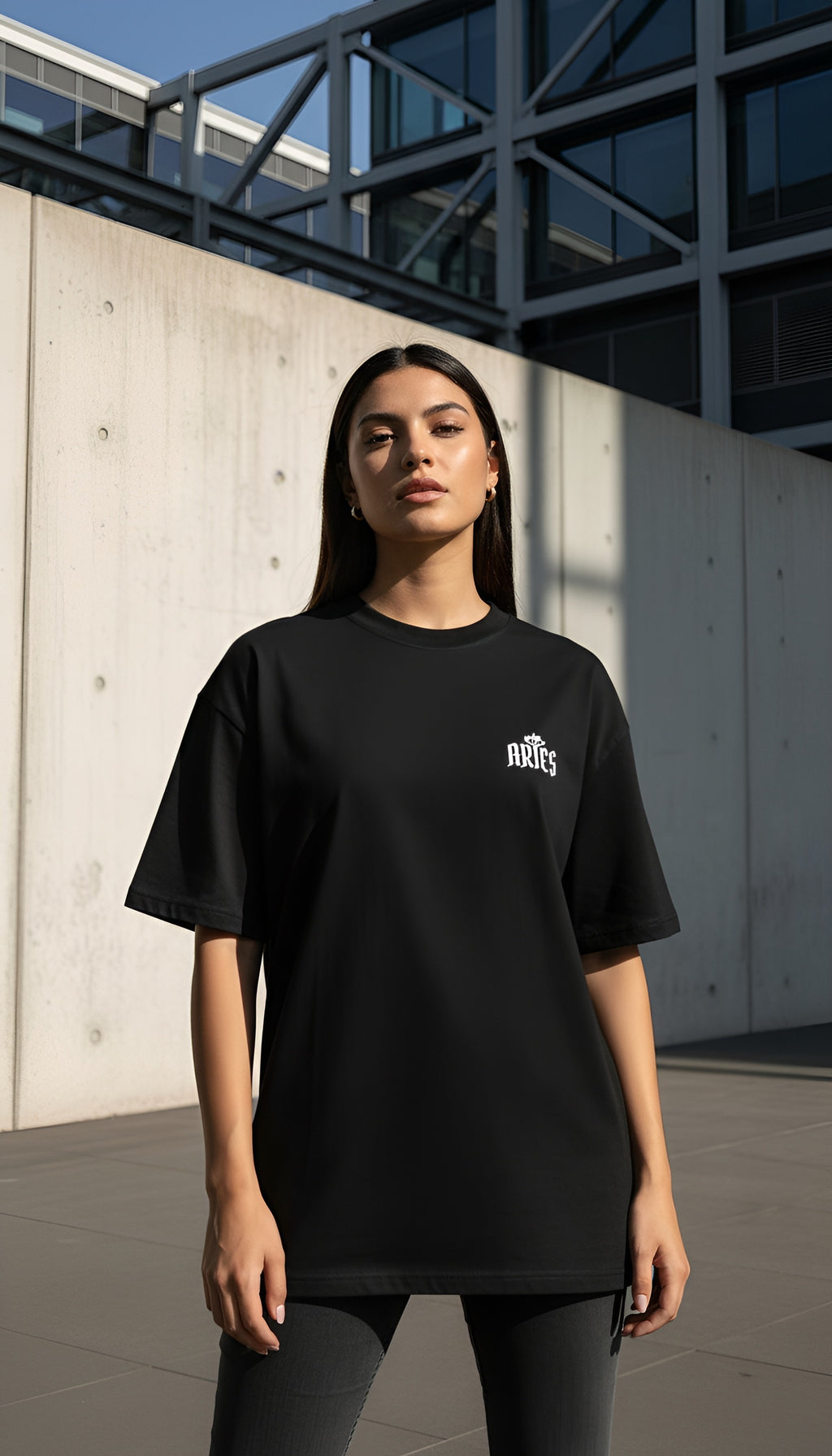 zwart limited oversized eco cotton t-shirt sterrenbeeld Ram voorkant | black limited oversized eco cotton t-shirt zodiac aries front | ImPerfect wear