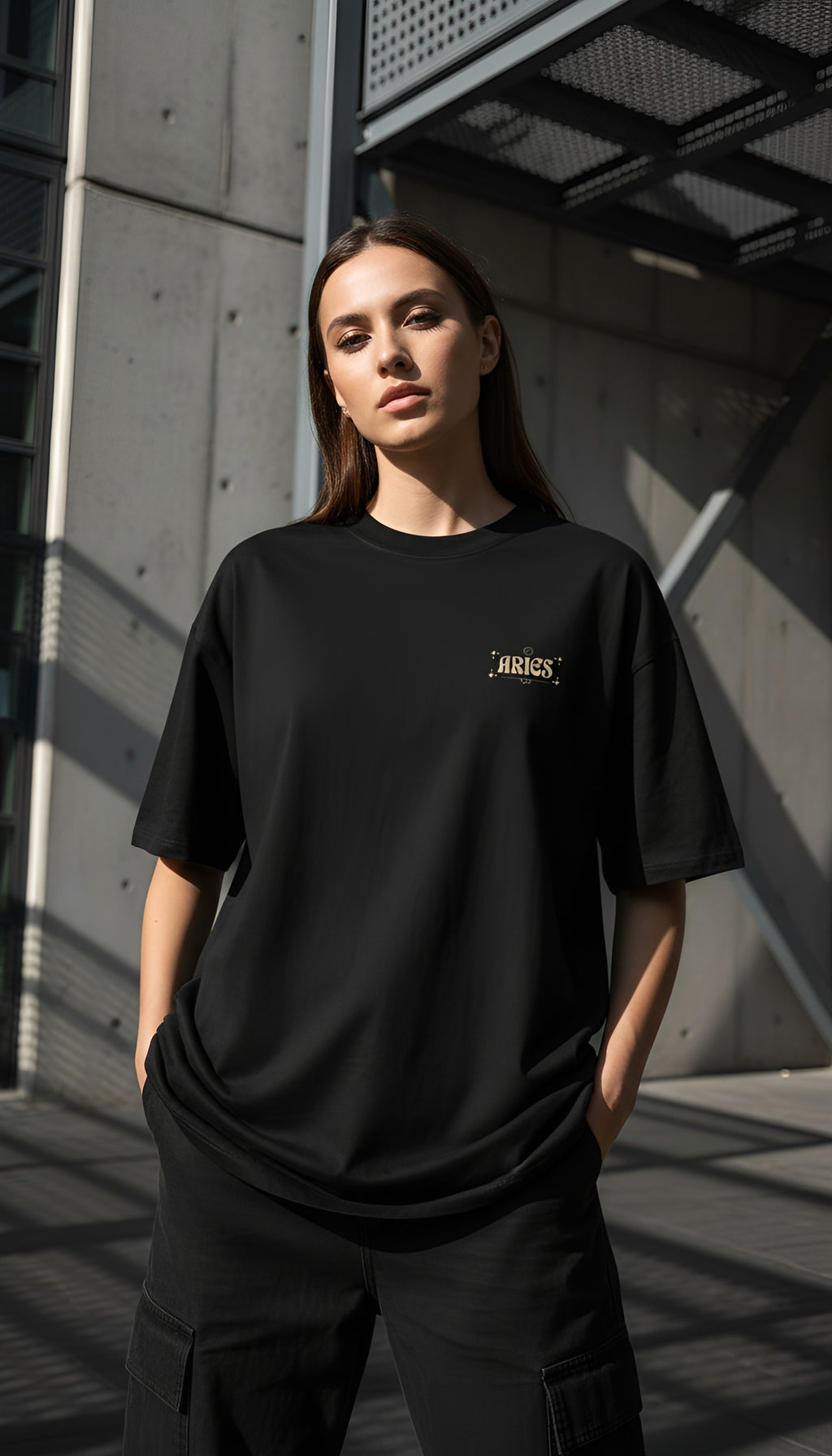 zwart limited oversized eco cotton t-shirt sterrenbeeld Ram voorkant | black limited oversized eco cotton t-shirt zodiac aries front | ImPerfect wear