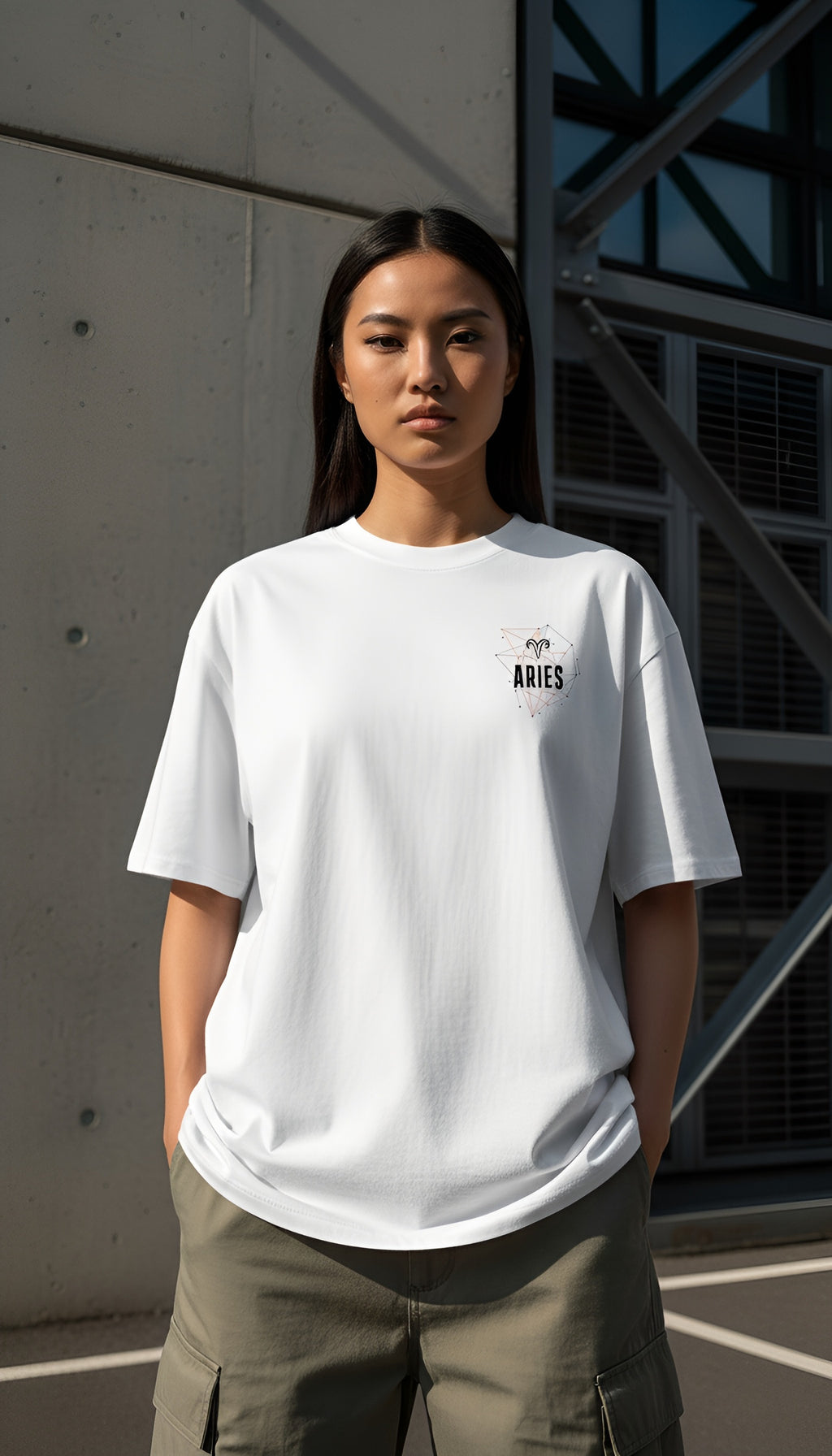 witte limited oversized eco cotton t-shirt sterrenbeeld Ram voorkant | white limited oversized eco cotton t-shirt zodiac aries front | ImPerfect wear