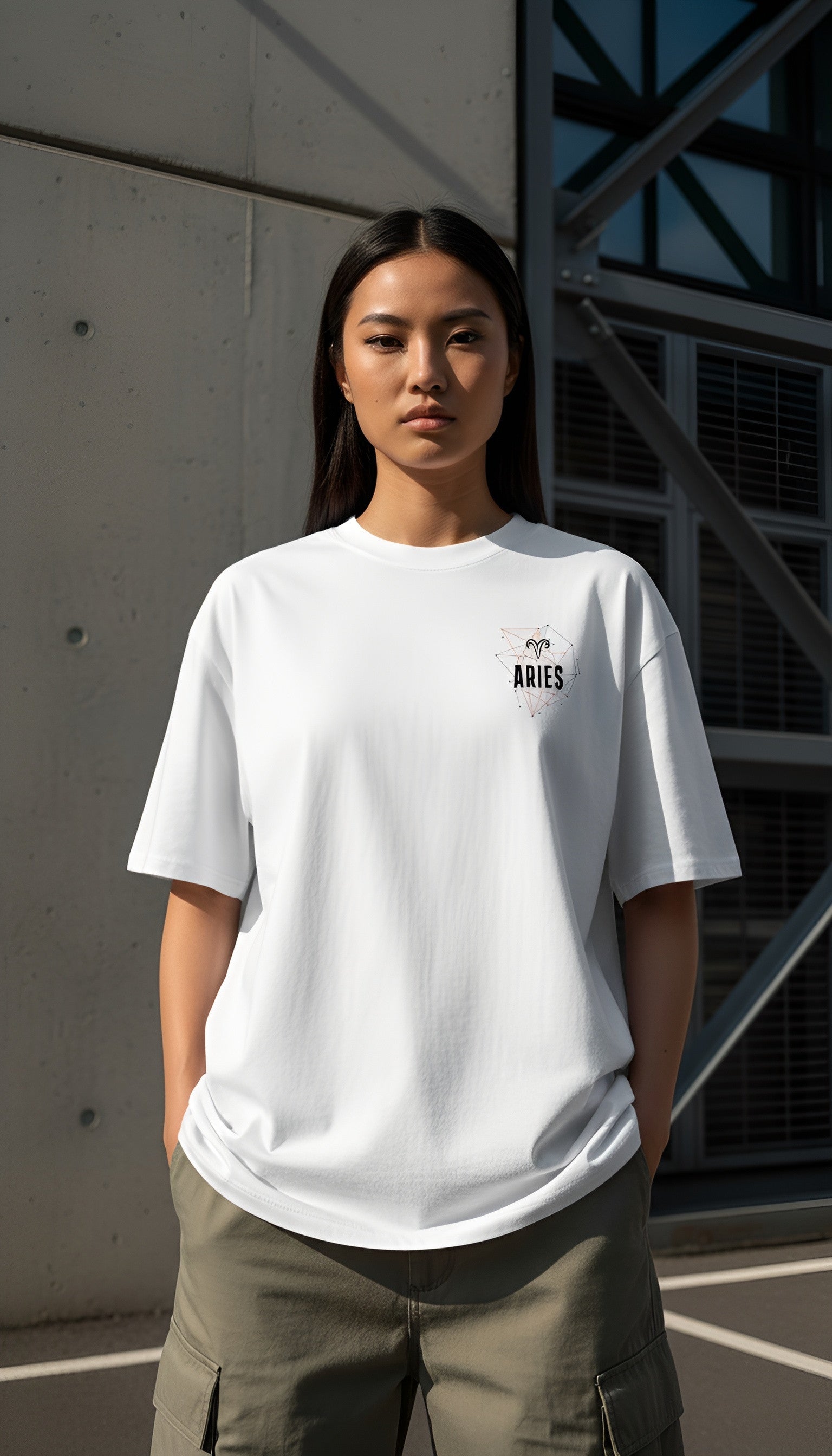 witte limited oversized eco cotton t-shirt sterrenbeeld Ram voorkant | white limited oversized eco cotton t-shirt zodiac aries front | ImPerfect wear