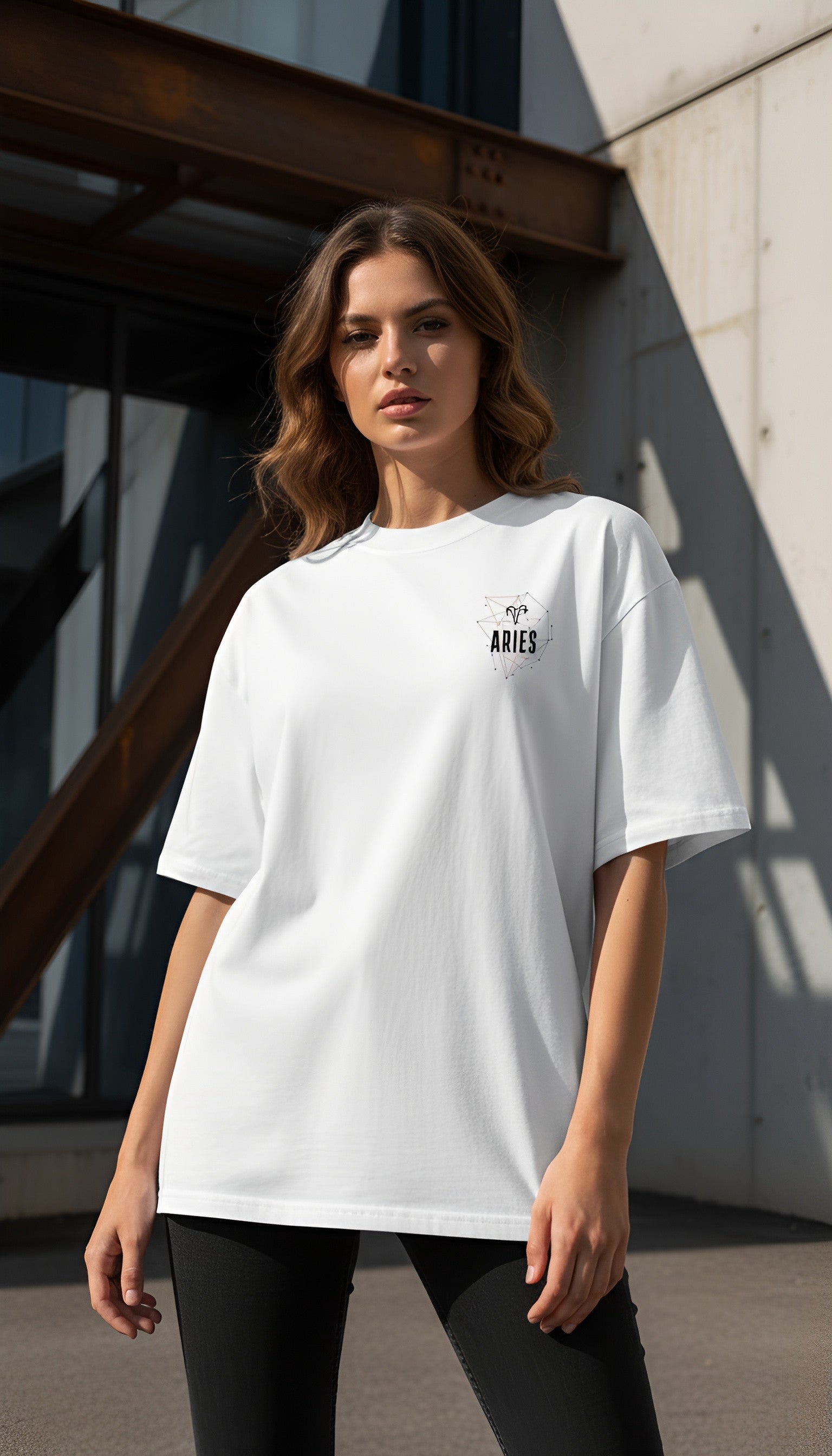 witte limited oversized eco cotton t-shirt sterrenbeeld Ram voorkant | white limited oversized eco cotton t-shirt zodiac aries front | ImPerfect wear