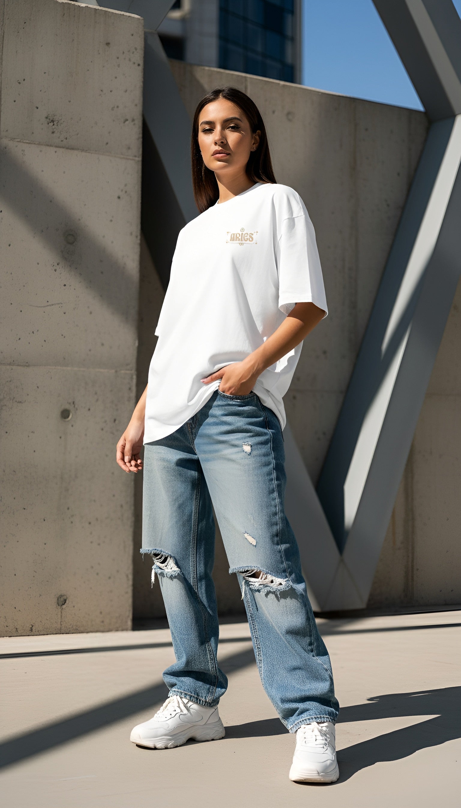 witte limited oversized eco cotton t-shirt sterrenbeeld Ram voorkant | white limited oversized eco cotton t-shirt zodiac aries front | ImPerfect wear