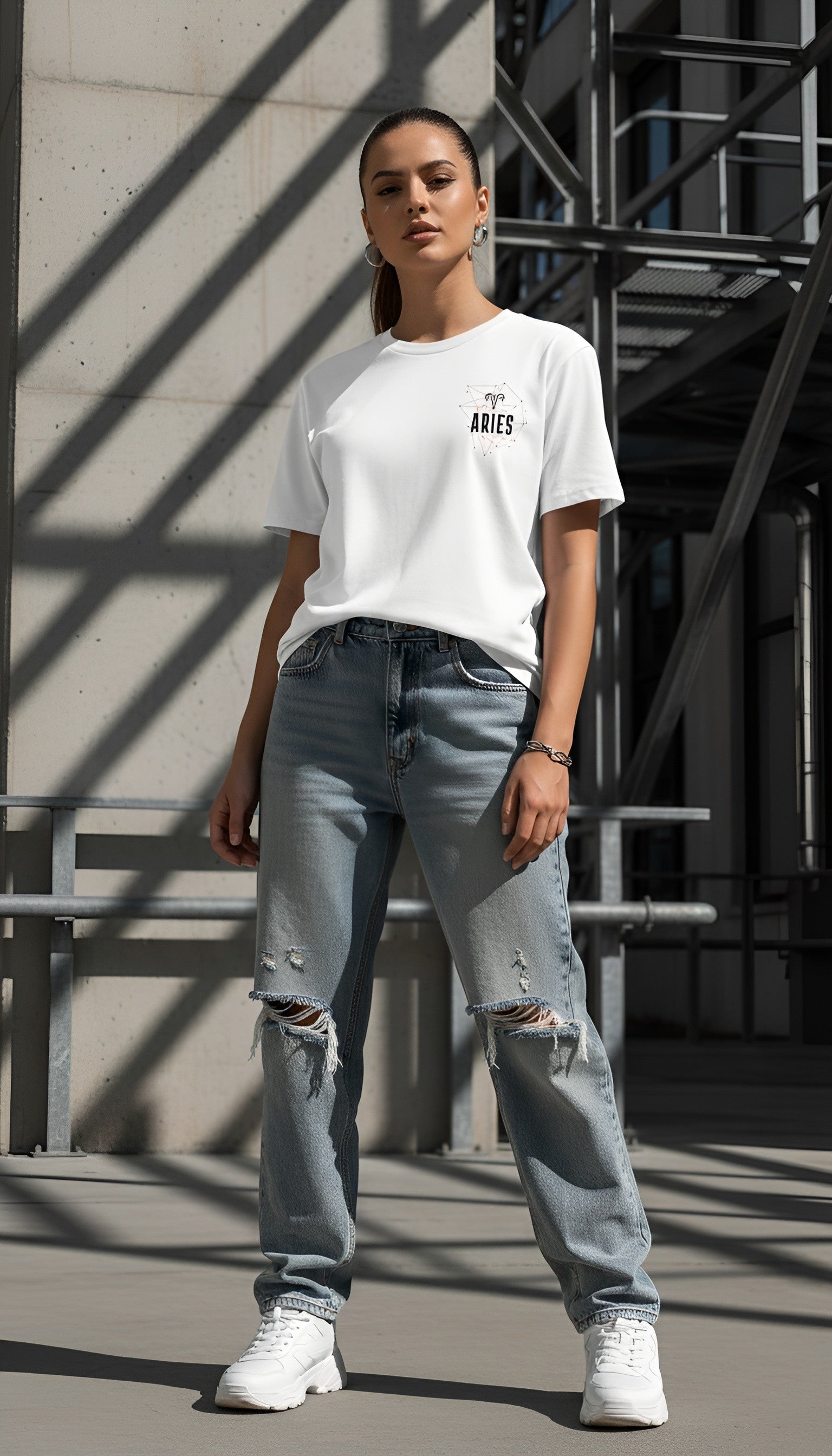 witte limited eco cotton t-shirt sterrenbeeld Ram voorkant | white limited eco cotton t-shirt zodiac aries front | ImPerfect wear