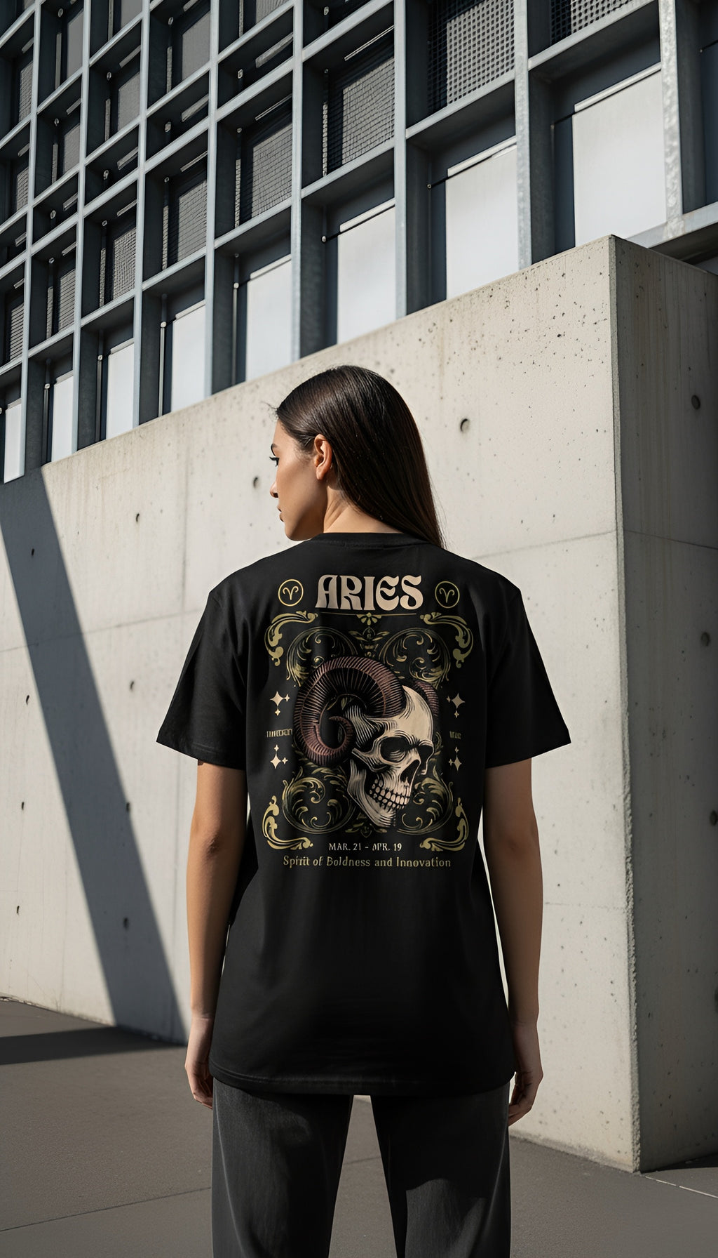 zwart limited eco cotton t-shirt sterrenbeeld Ram achterkant | black limited eco cotton t-shirt zodiac aries back | ImPerfect wear