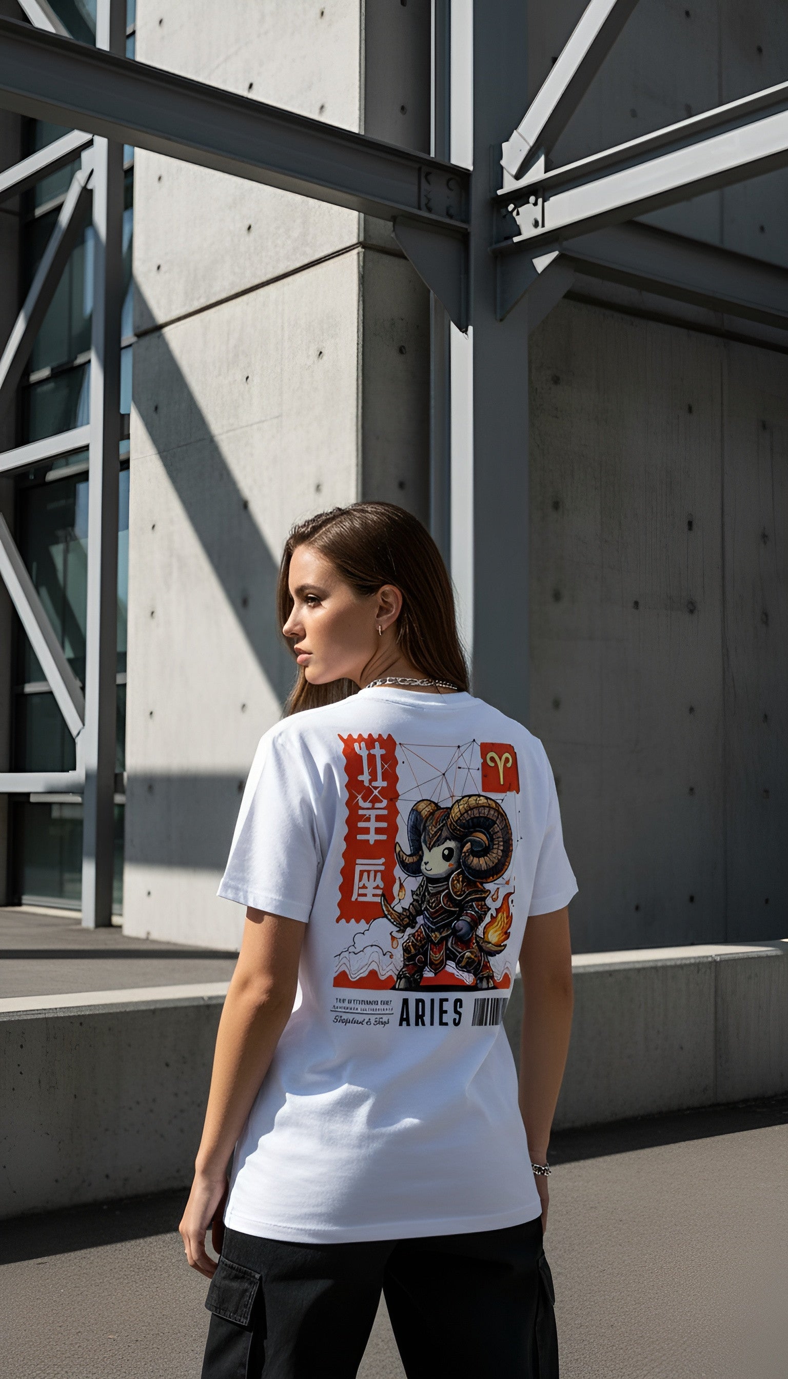 witte limited eco cotton t-shirt sterrenbeeld Ram achterkant | white limited eco cotton t-shirt zodiac aries back | ImPerfect wear