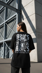 zwart limited oversized eco cotton t-shirt sterrenbeeld Ram achterkant | black limited oversized eco cotton t-shirt zodiac aries back | ImPerfect wear