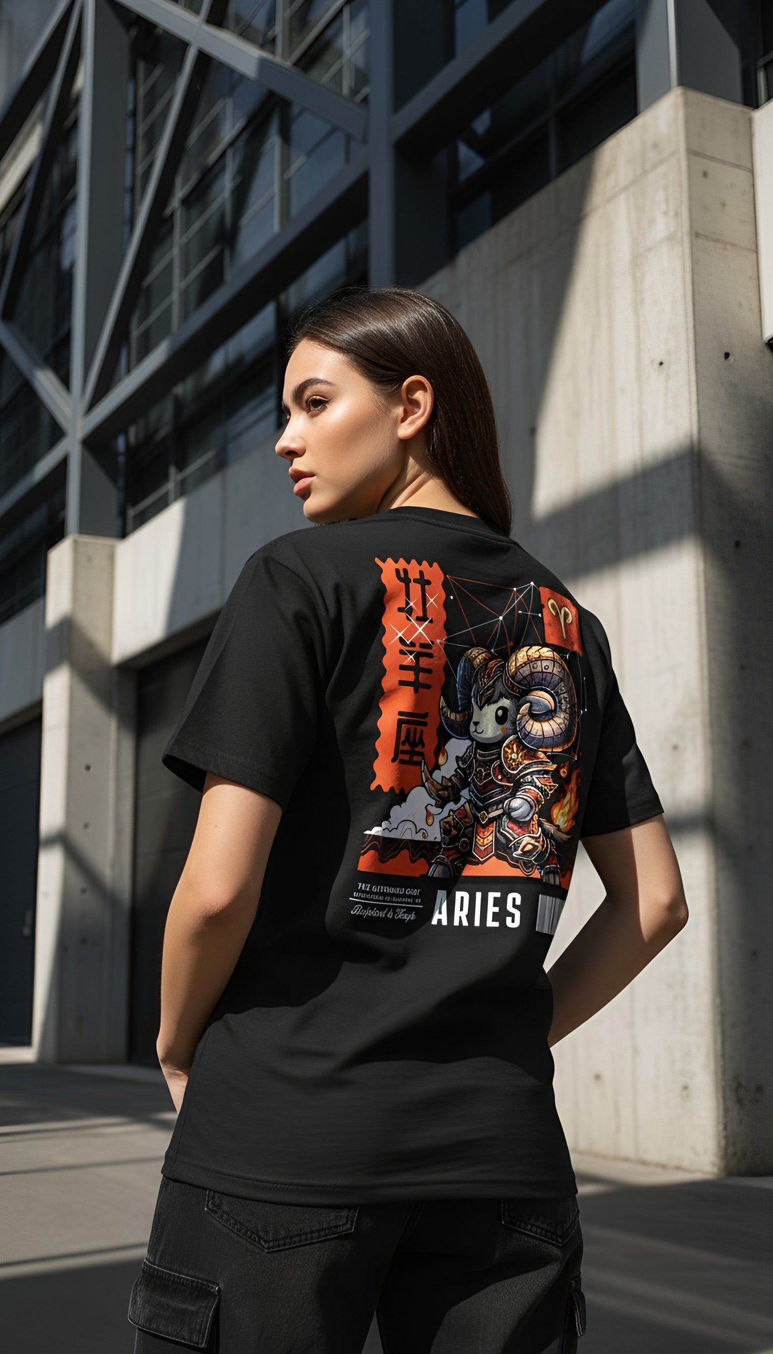 zwart limited eco cotton t-shirt sterrenbeeld Ram achterkant | black limited eco cotton t-shirt zodiac aries back | ImPerfect wear