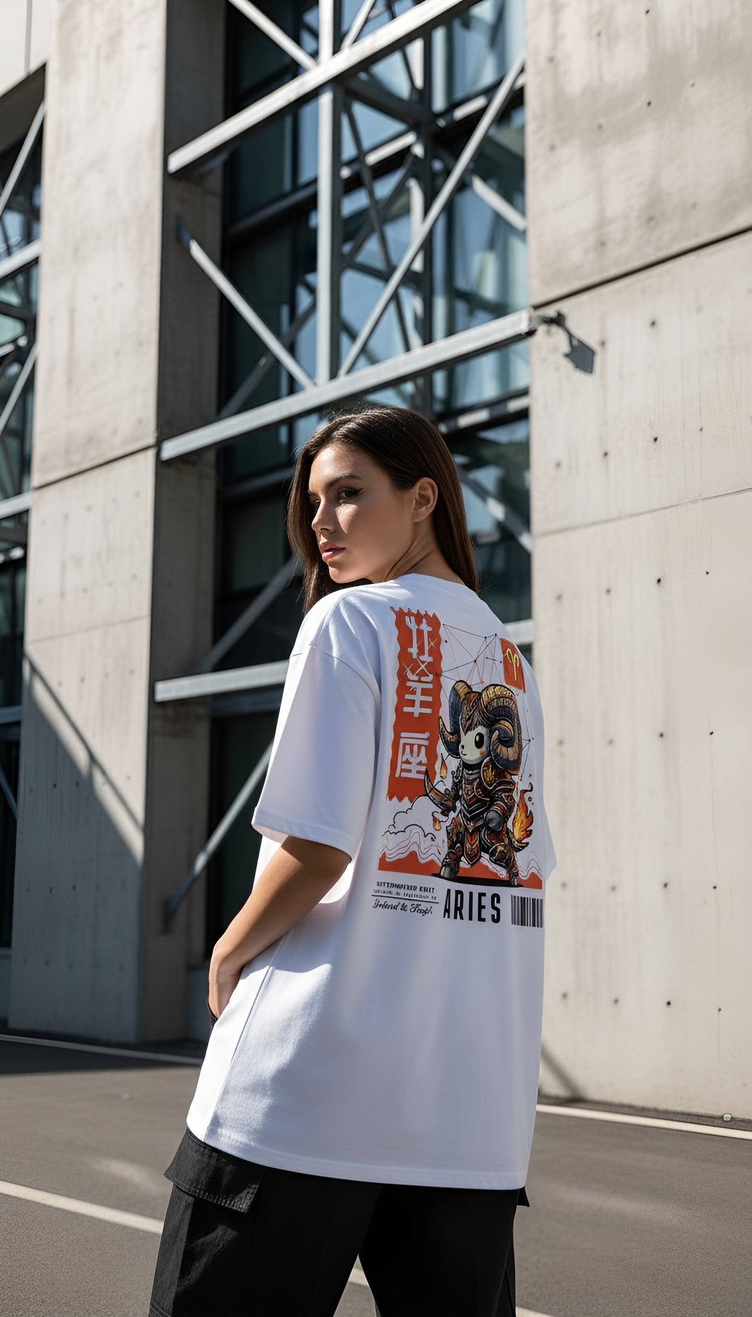 witte limited oversized eco cotton t-shirt sterrenbeeld Ram achterkant | white limited oversized eco cotton t-shirt zodiac aries back | ImPerfect wear