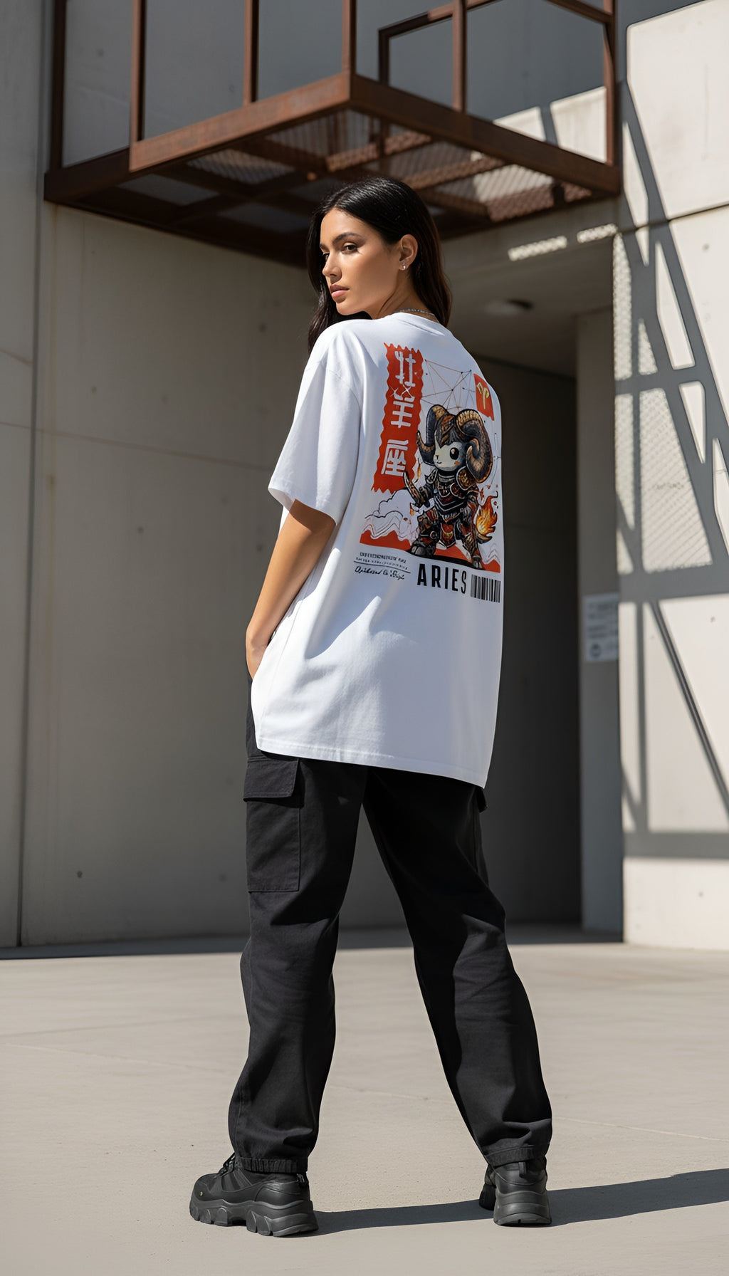 witte limited oversized eco cotton t-shirt sterrenbeeld Ram achterkant | white limited oversized eco cotton t-shirt zodiac aries back | ImPerfect wear