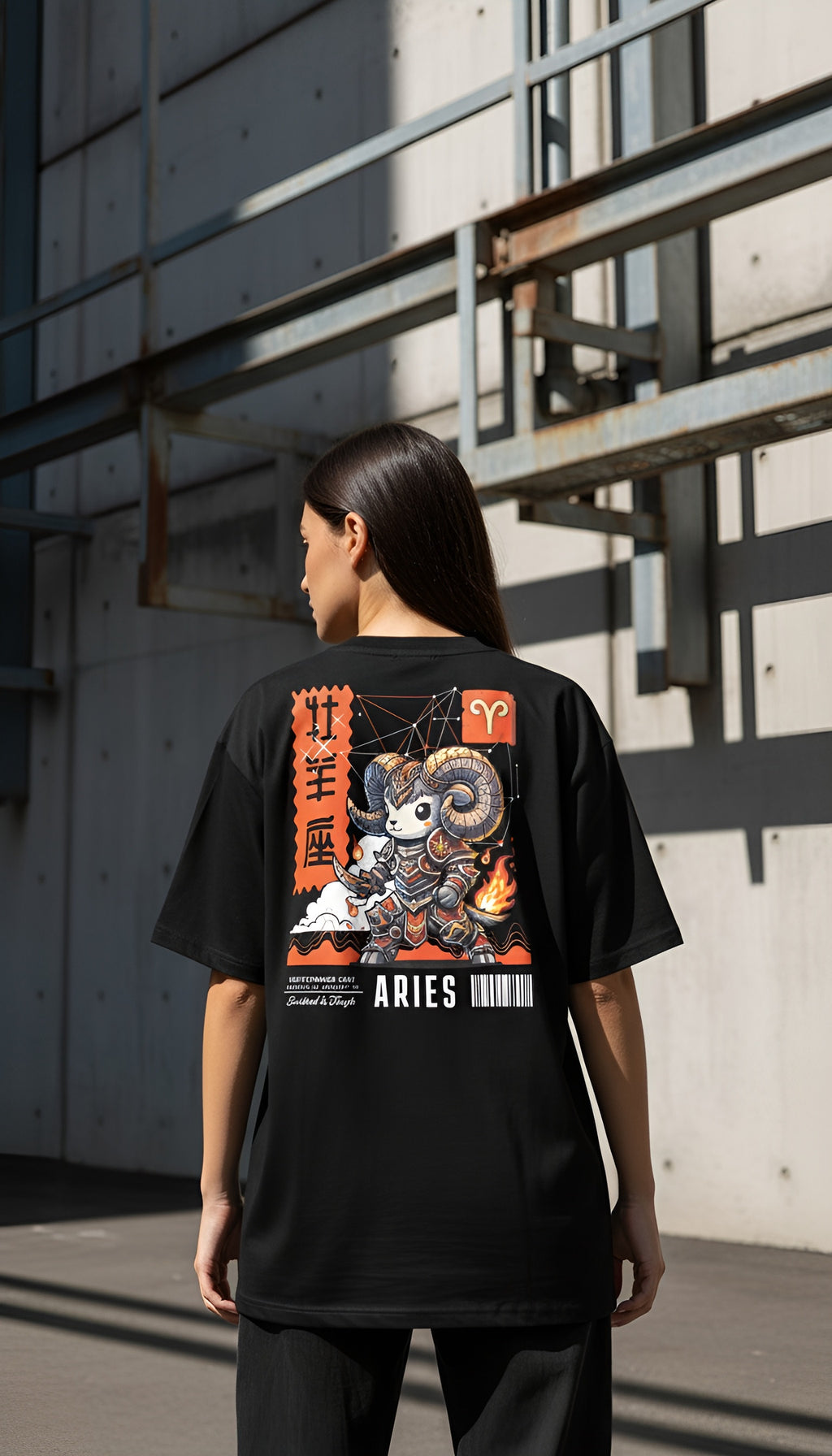 zwart limited oversized eco cotton t-shirt sterrenbeeld Ram achterkant | black limited oversized eco cotton t-shirt zodiac aries back | ImPerfect wear