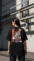 zwart limited oversized eco cotton t-shirt sterrenbeeld Ram achterkant | black limited oversized eco cotton t-shirt zodiac aries back | ImPerfect wear