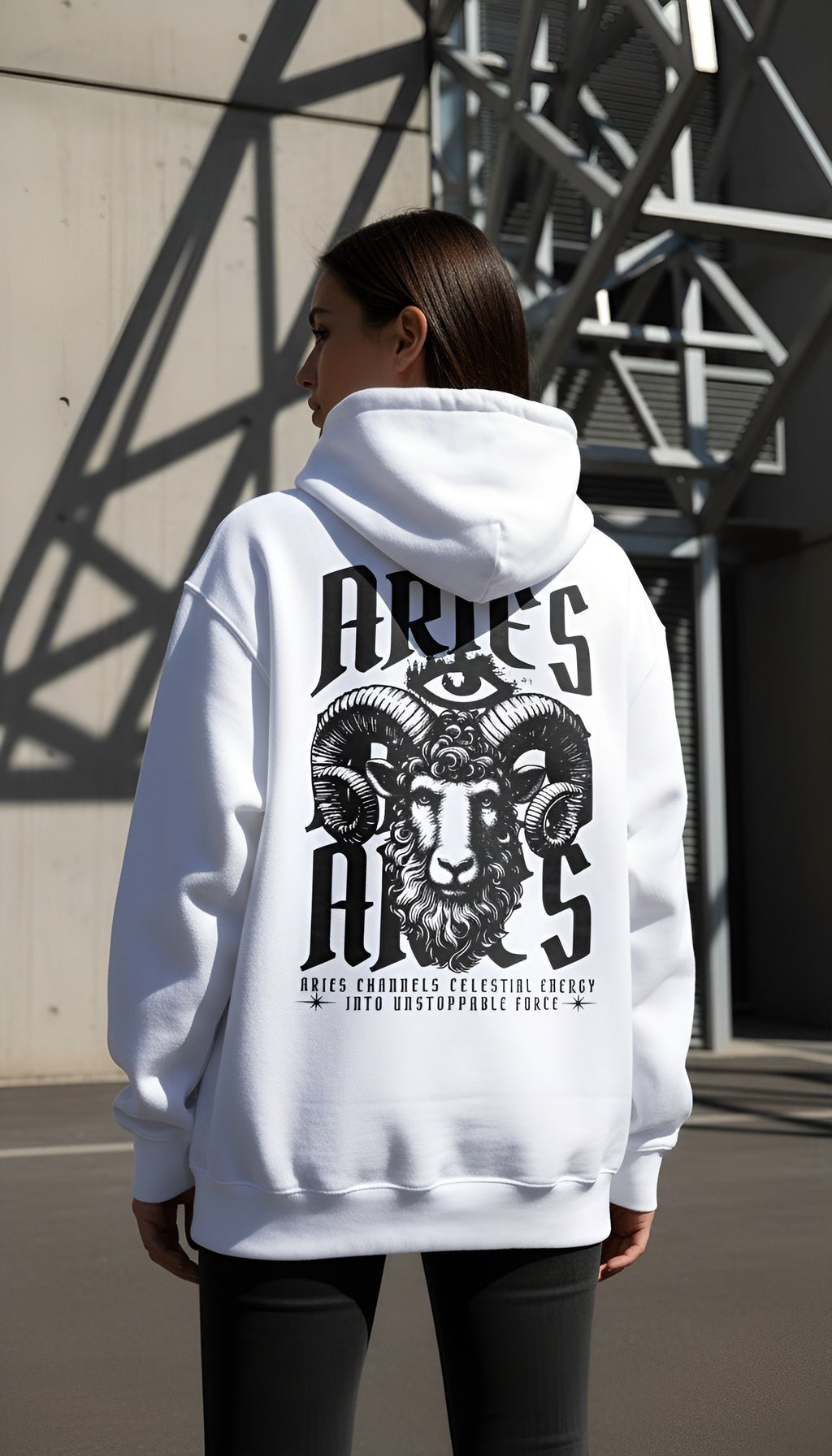 witte limited oversized hoodie sterrenbeeld Ram achterkant | white limited oversized hoodie zodiac aries back | ImPerfect wear