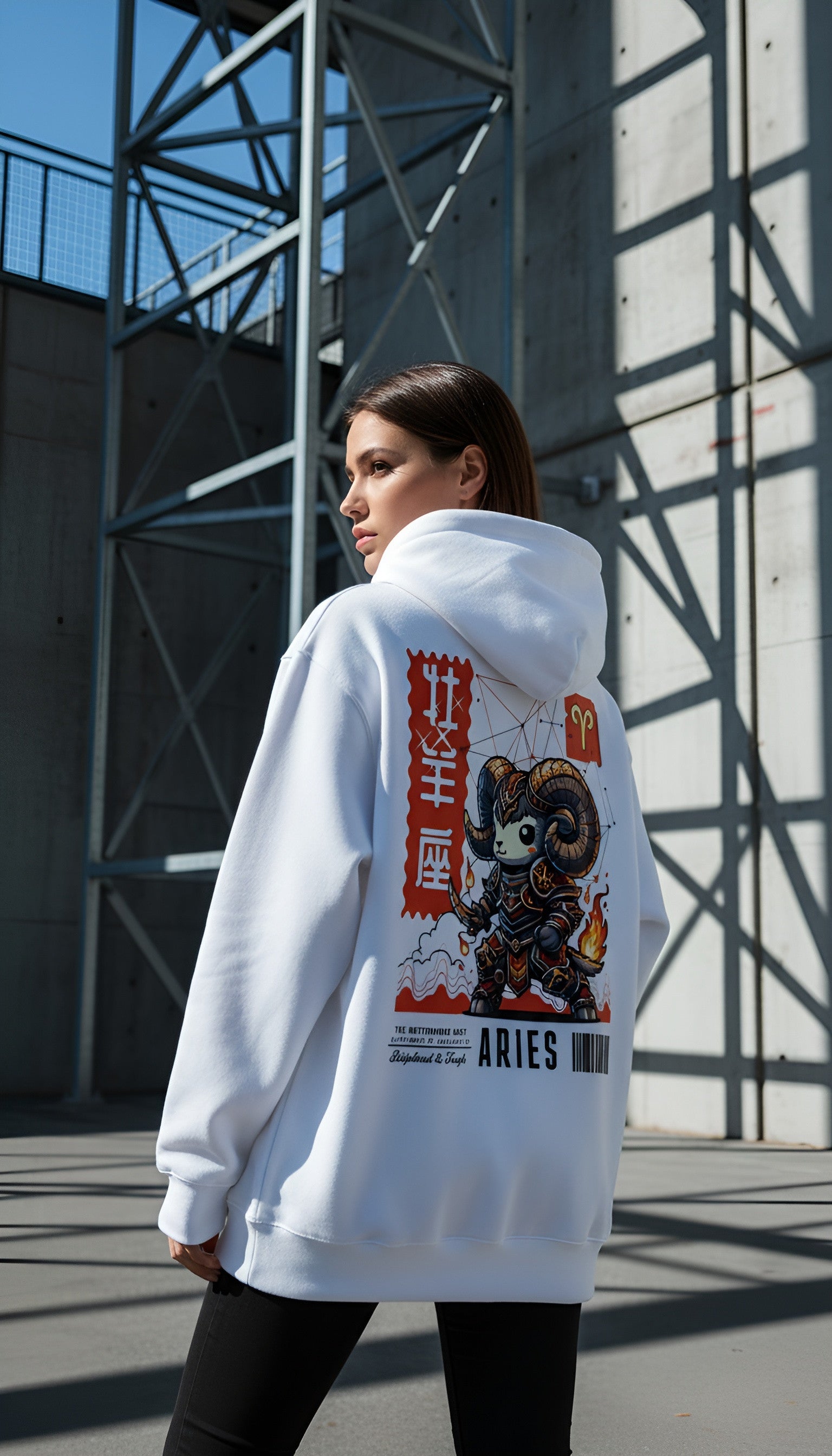 witte limited oversized hoodie sterrenbeeld Ram achterkant | white limited oversized hoodie zodiac aries back | ImPerfect wear