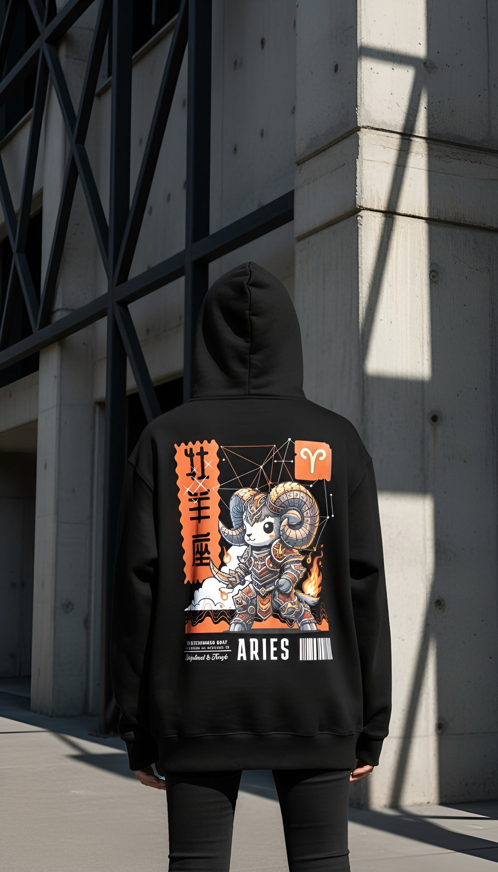 zwart limited oversized hoodie sterrenbeeld Ram achterkant | black limited oversized hoodie zodiac aries back | ImPerfect wear