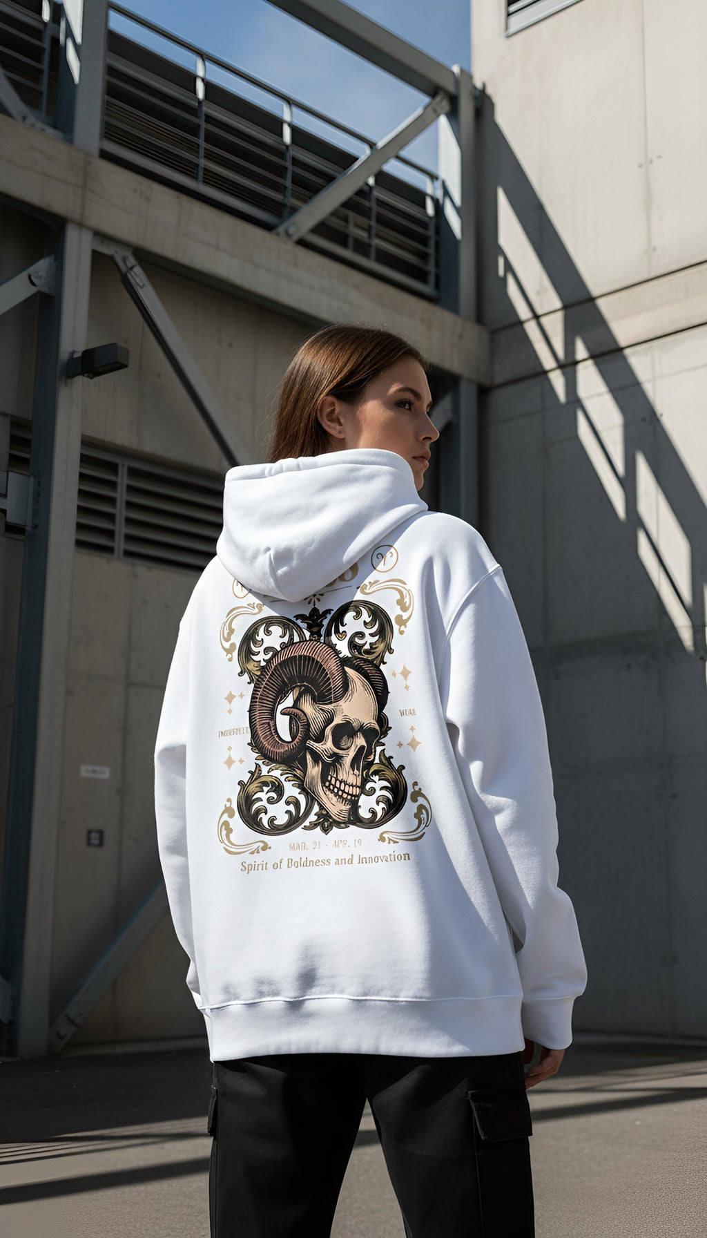 witte limited oversized hoodie sterrenbeeld Ram voorkant | white limited oversized hoodie zodiac aries front | ImPerfect wear