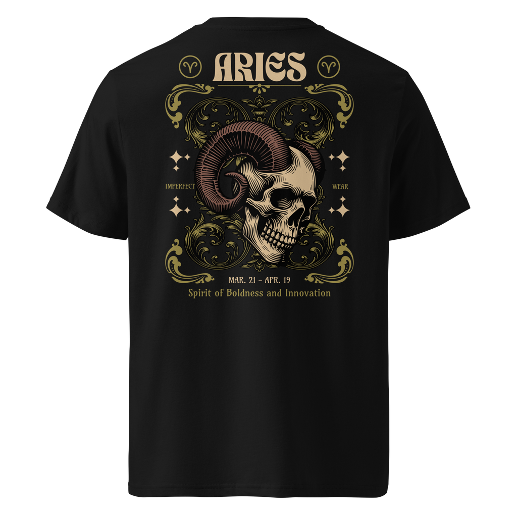 zwart limited eco cotton t-shirt sterrenbeeld Ram achterkant | black limited eco cotton t-shirt zodiac aries back | ImPerfect wear