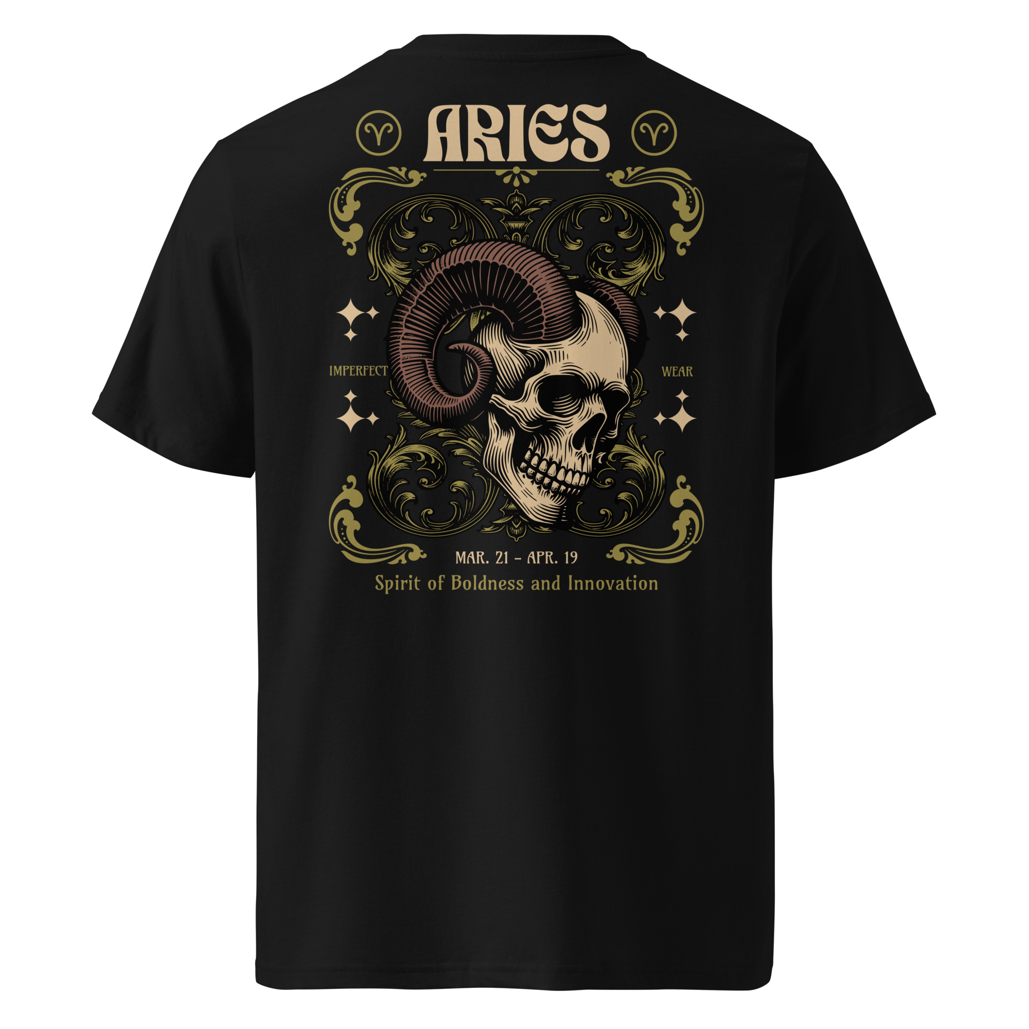 zwart limited eco cotton t-shirt sterrenbeeld Ram achterkant | black limited eco cotton t-shirt zodiac aries back | ImPerfect wear