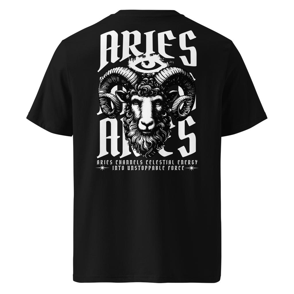 zwart limited eco cotton t-shirt sterrenbeeld Ram achterkant | black limited eco cotton t-shirt zodiac aries back | ImPerfect wear