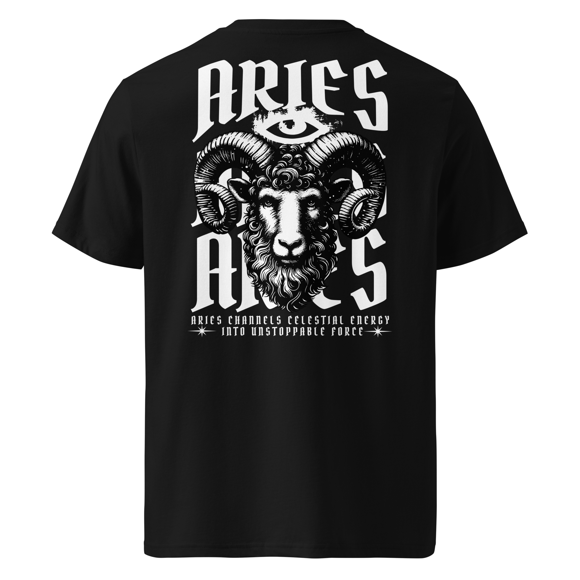 zwart limited eco cotton t-shirt sterrenbeeld Ram achterkant | black limited eco cotton t-shirt zodiac aries back | ImPerfect wear