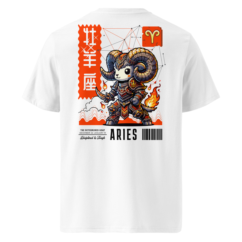 witte limited eco cotton t-shirt sterrenbeeld Ram achterkant | white limited eco cotton t-shirt zodiac aries back | ImPerfect wear