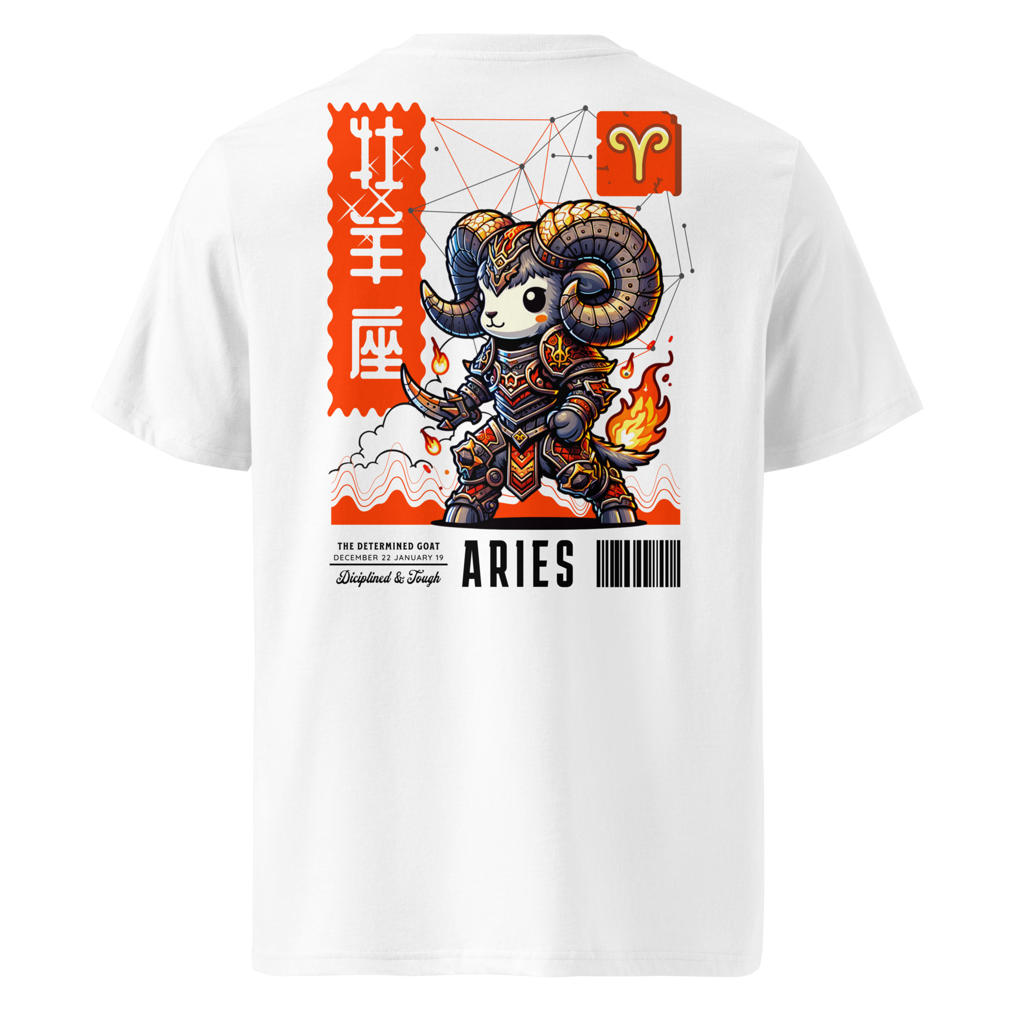 witte limited eco cotton t-shirt sterrenbeeld Ram achterkant | white limited eco cotton t-shirt zodiac aries back | ImPerfect wear