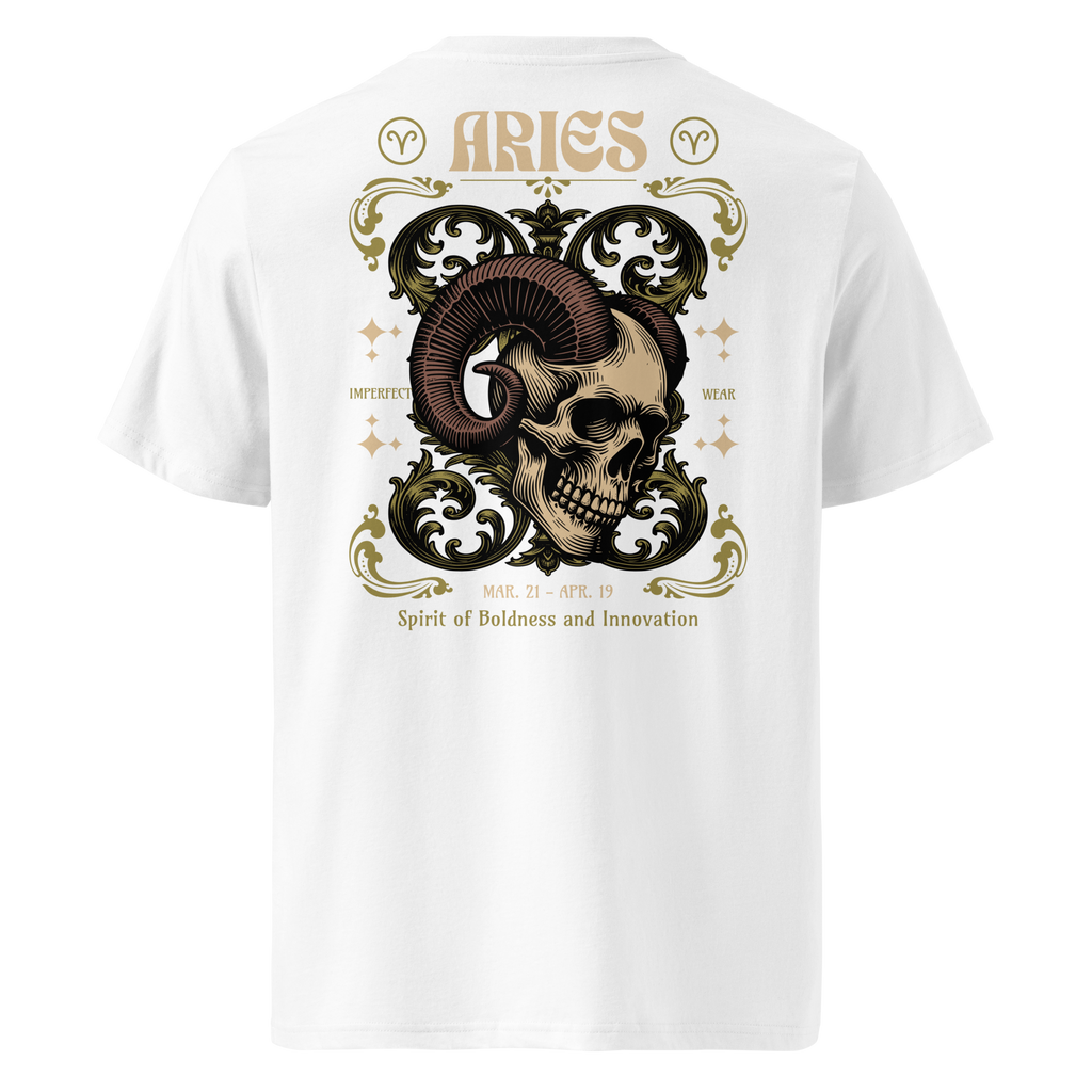 witte limited eco cotton t-shirt sterrenbeeld Ram achterkant | white limited eco cotton t-shirt zodiac aries back | ImPerfect wear
