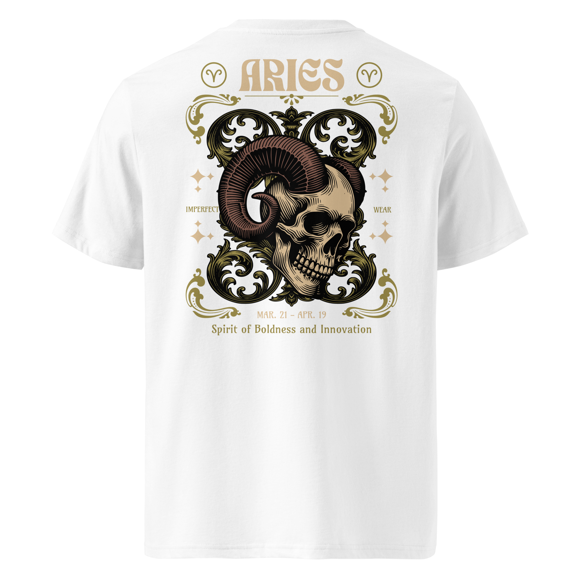witte limited eco cotton t-shirt sterrenbeeld Ram achterkant | white limited eco cotton t-shirt zodiac aries back | ImPerfect wear