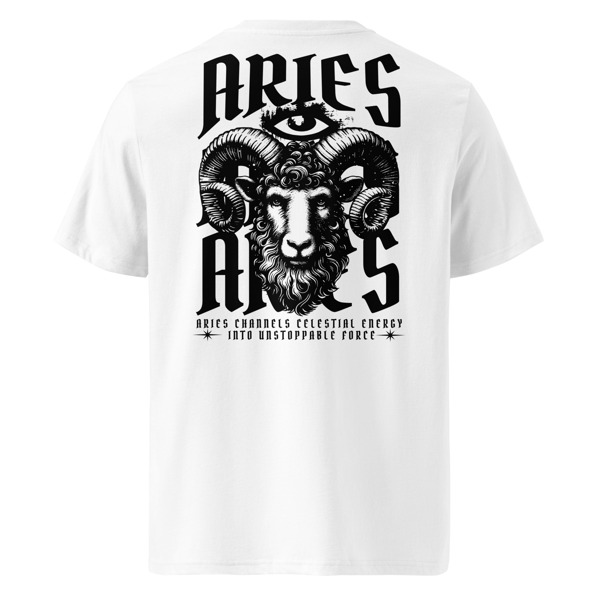 witte limited eco cotton t-shirt sterrenbeeld Ram achterkant | white limited eco cotton t-shirt zodiac aries back | ImPerfect wear
