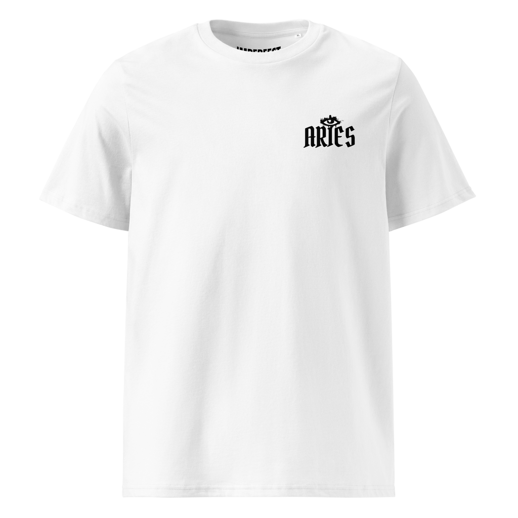 witte limited eco cotton t-shirt sterrenbeeld Ram voorkant | white limited eco cotton t-shirt zodiac aries front | ImPerfect wear