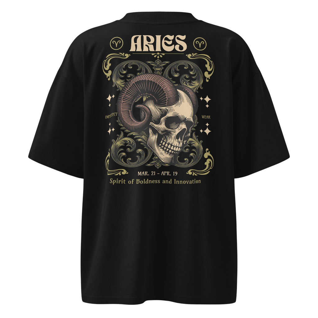 zwart limited oversized eco cotton t-shirt sterrenbeeld Ram achterkant | black limited oversized eco cotton t-shirt zodiac aries back | ImPerfect wear