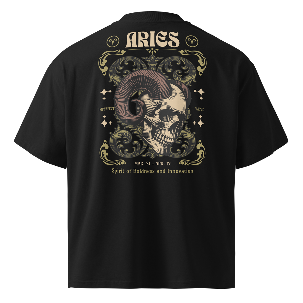 zwart limited oversized eco cotton t-shirt sterrenbeeld Ram achterkant | black limited oversized eco cotton t-shirt zodiac aries back | ImPerfect wear