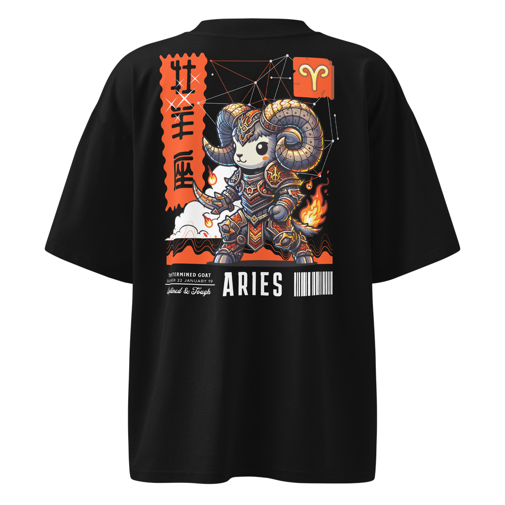 zwart limited oversized eco cotton t-shirt sterrenbeeld Ram achterkant | black limited oversized eco cotton t-shirt zodiac aries back | ImPerfect wear