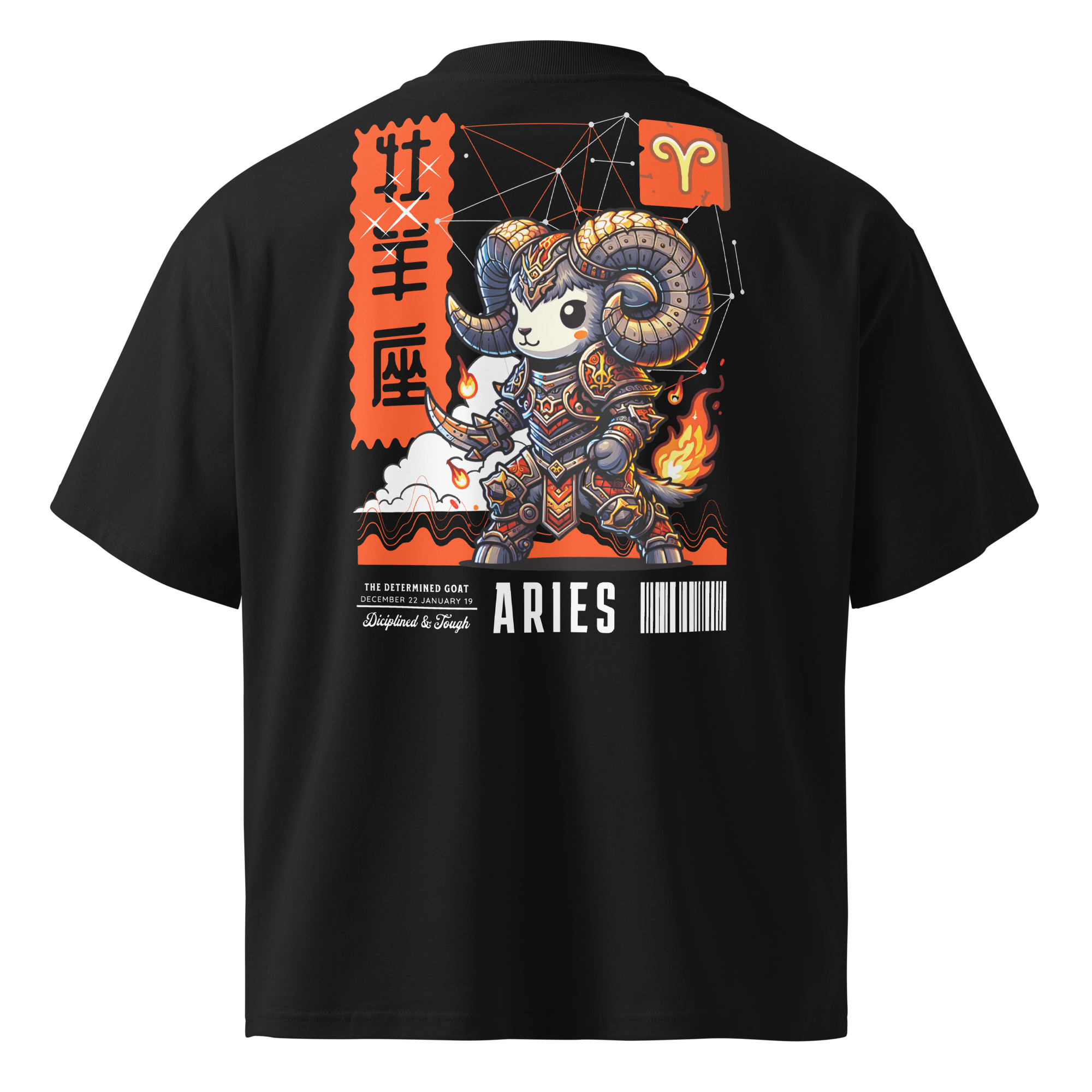 zwart limited oversized eco cotton t-shirt sterrenbeeld Ram achterkant | black limited oversized eco cotton t-shirt zodiac aries back | ImPerfect wear