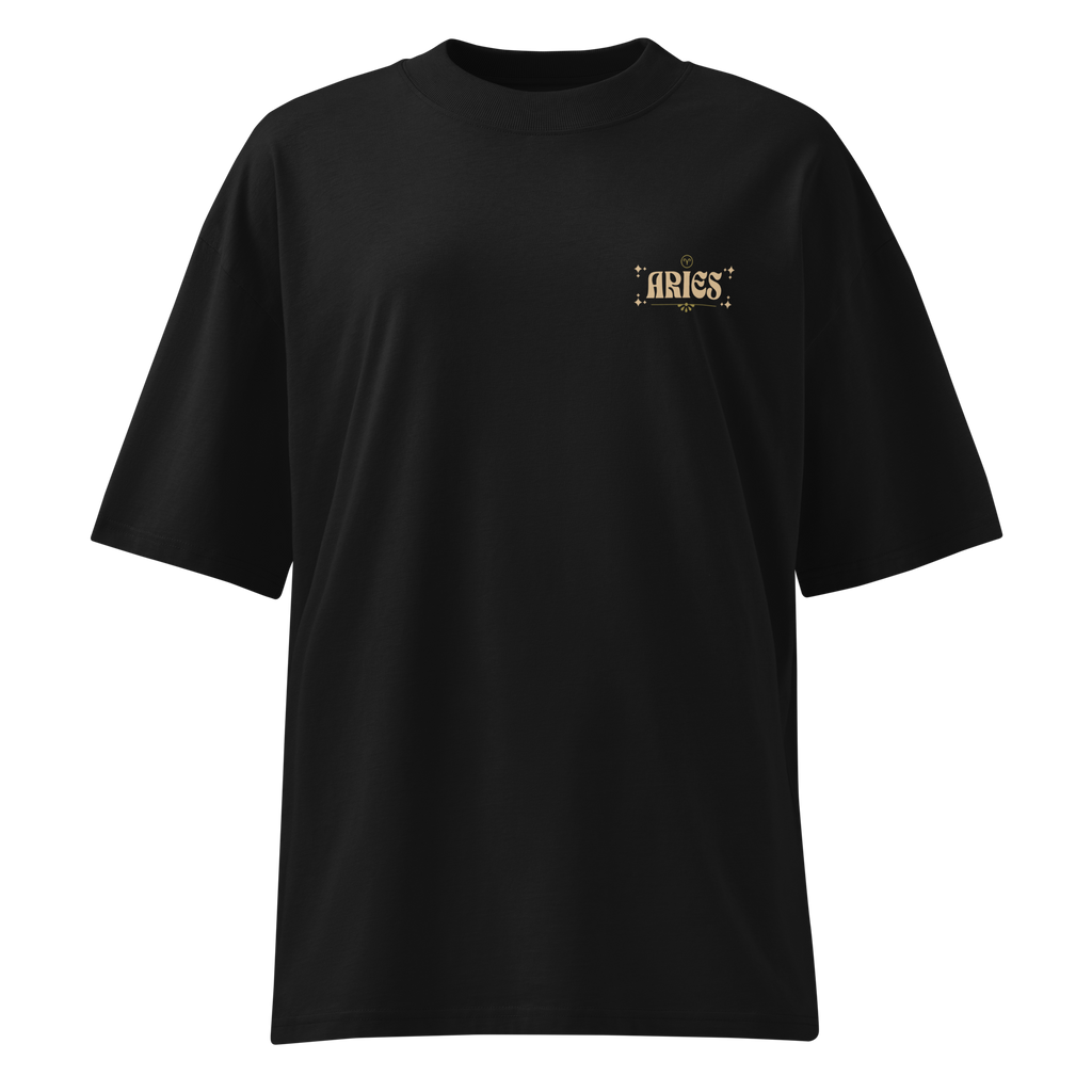 zwart limited oversized eco cotton t-shirt sterrenbeeld Ram voorkant | black limited oversized eco cotton t-shirt zodiac aries front | ImPerfect wear