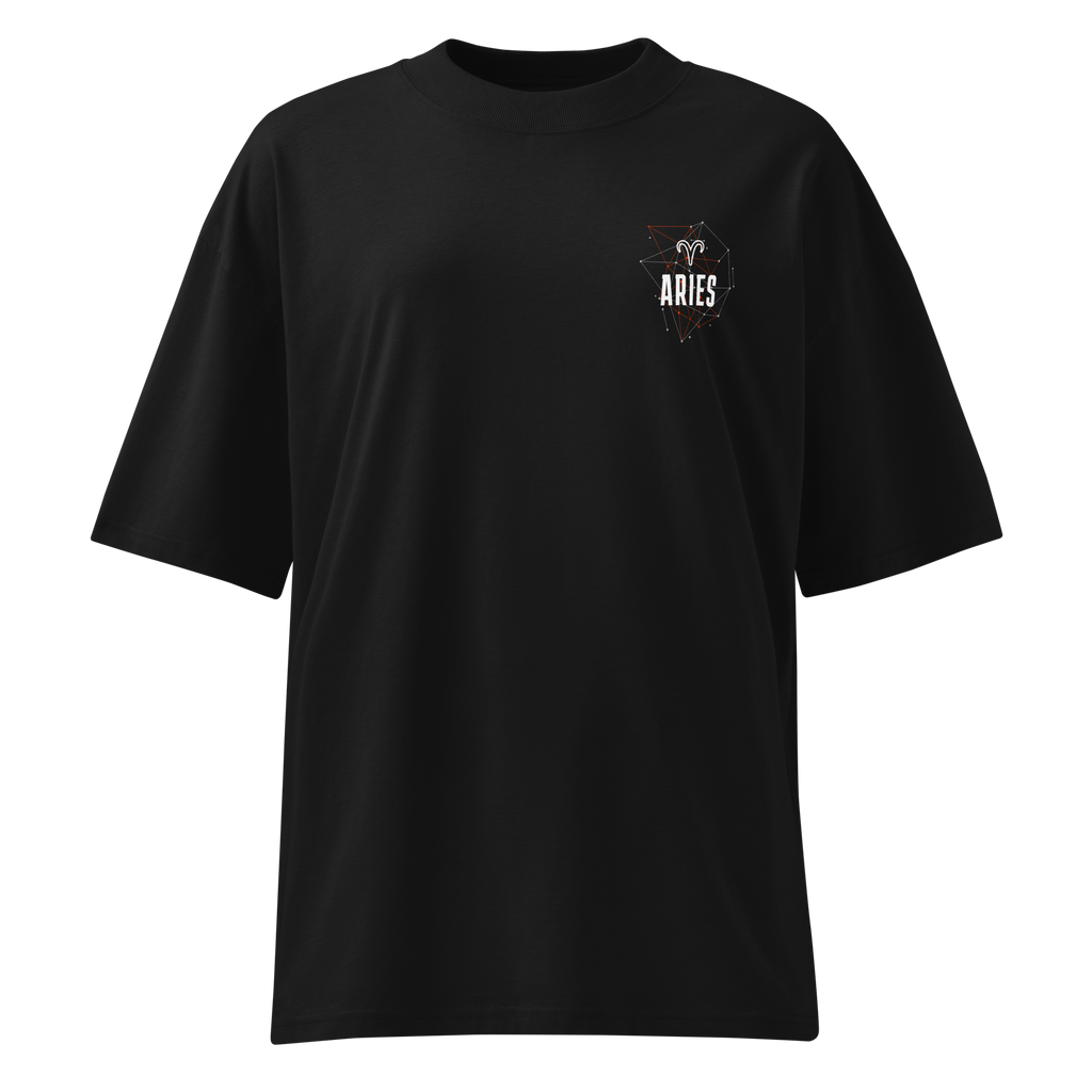 zwart limited oversized eco cotton t-shirt sterrenbeeld Ram voorkant | black limited oversized eco cotton t-shirt zodiac aries front | ImPerfect wear