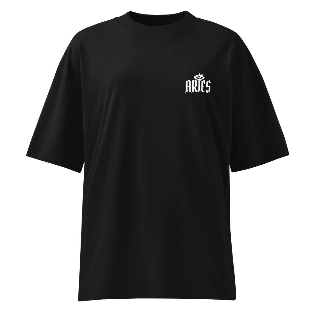 zwart limited oversized eco cotton t-shirt sterrenbeeld Ram voorkant | black limited oversized eco cotton t-shirt zodiac aries front | ImPerfect wear