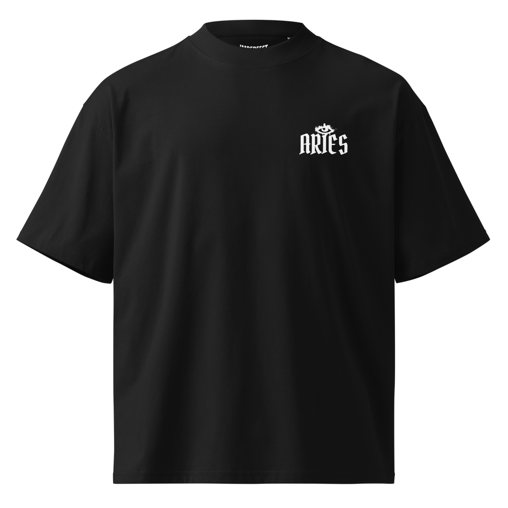 zwart limited oversized eco cotton t-shirt sterrenbeeld Ram voorkant | black limited oversized eco cotton t-shirt zodiac aries front | ImPerfect wear